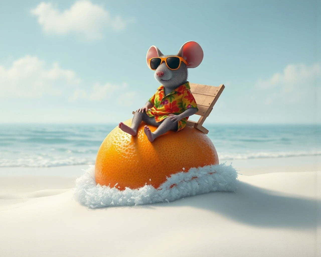 Mouse Relaxing on Orange Beach Chair