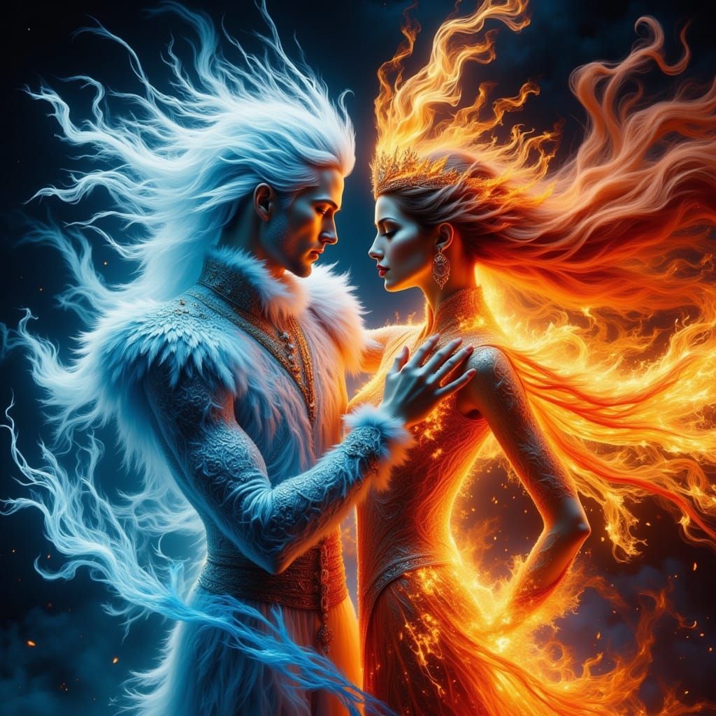 Ice God and Fire Goddess Dance in Dramatic Ballroom