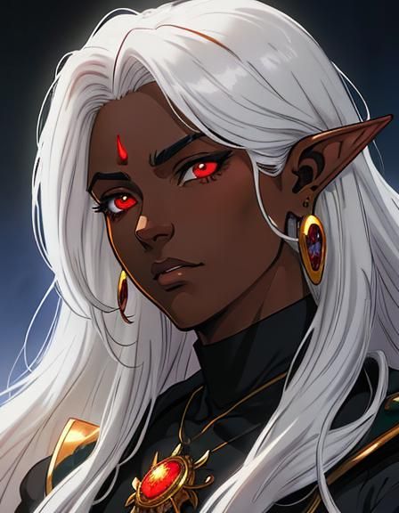Dark Elf Anime Portrait with Intense Gaze