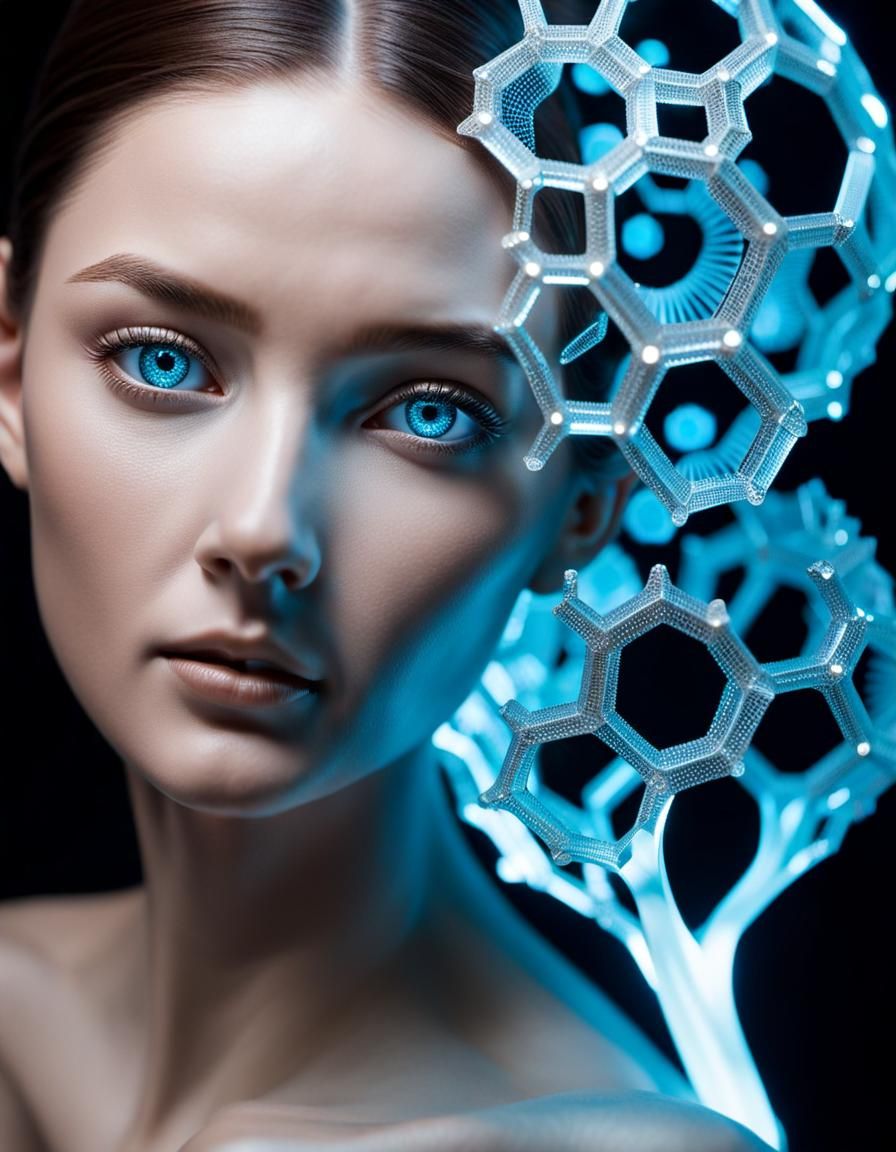 Crystal Woman Sculpture with Bioluminescent Eyes