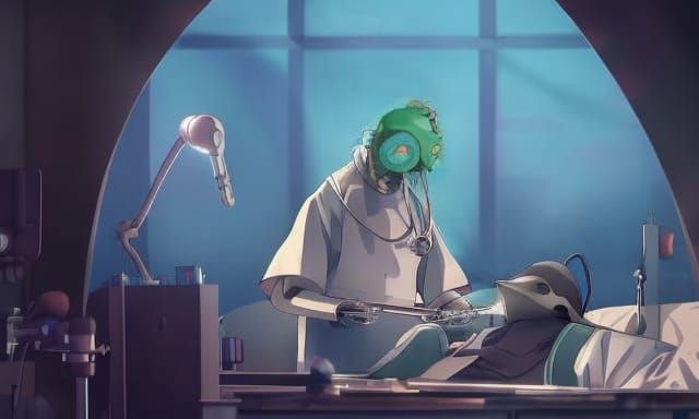 Zombie Head with Mask in Studio Ghibli Style