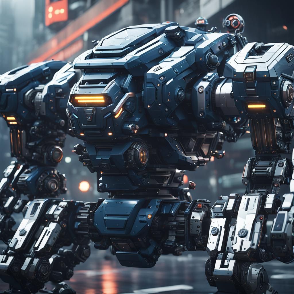 Futuristic Police Mech in Sci-Fi City, 8K