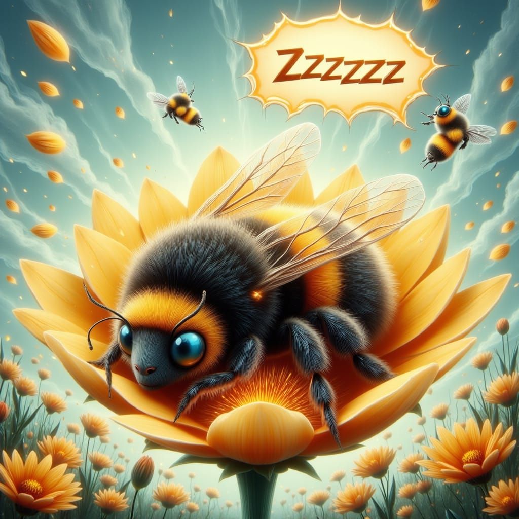 Sleepy Bumblebee in Retro Comic Style