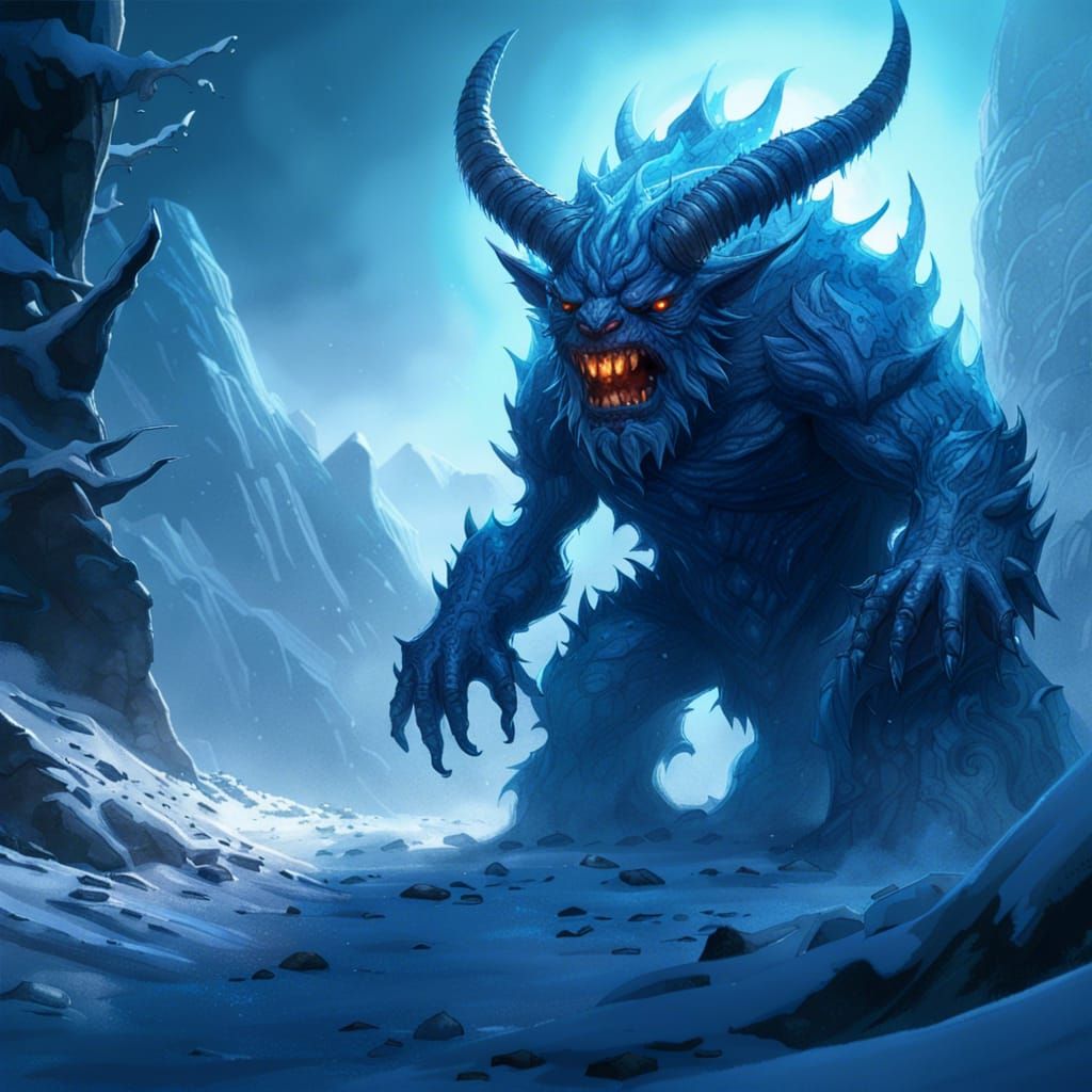 Horned Ice Monster in Frozen Land
