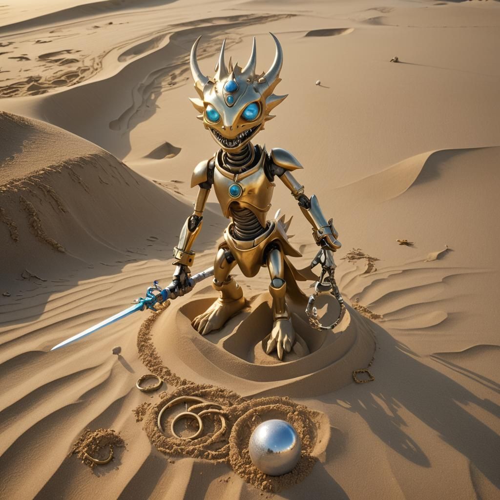 Surreal Digimon Wields Magic Wand in Vibrant Desert Dreamsca...