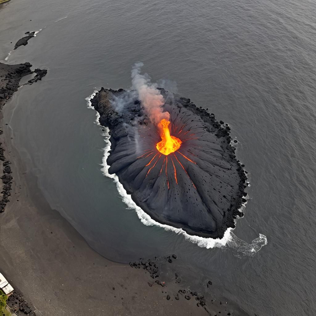 Volcanic Eruption on a Tropical Beach