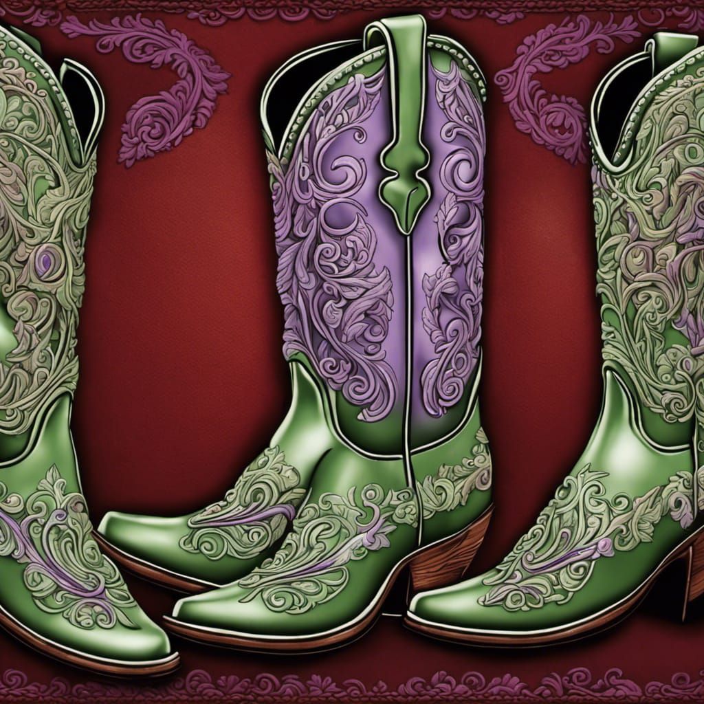 Ornate Leather Cowboy Boots on Barn Bokeh