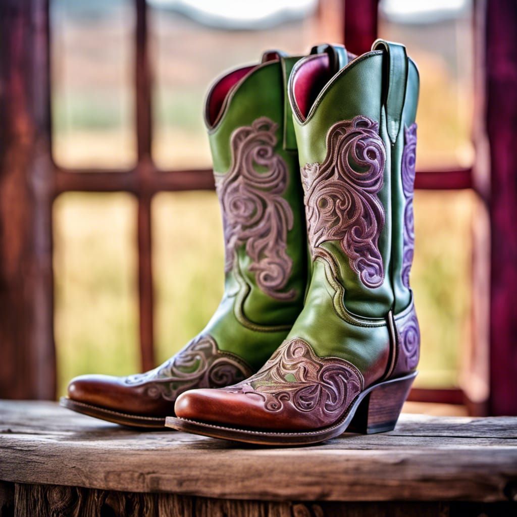 Ornate Leather Cowboy Boots with Filigree