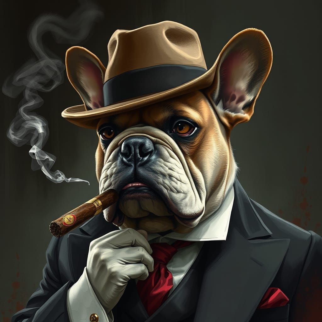 Bulldog in Suit Smoking Cigar