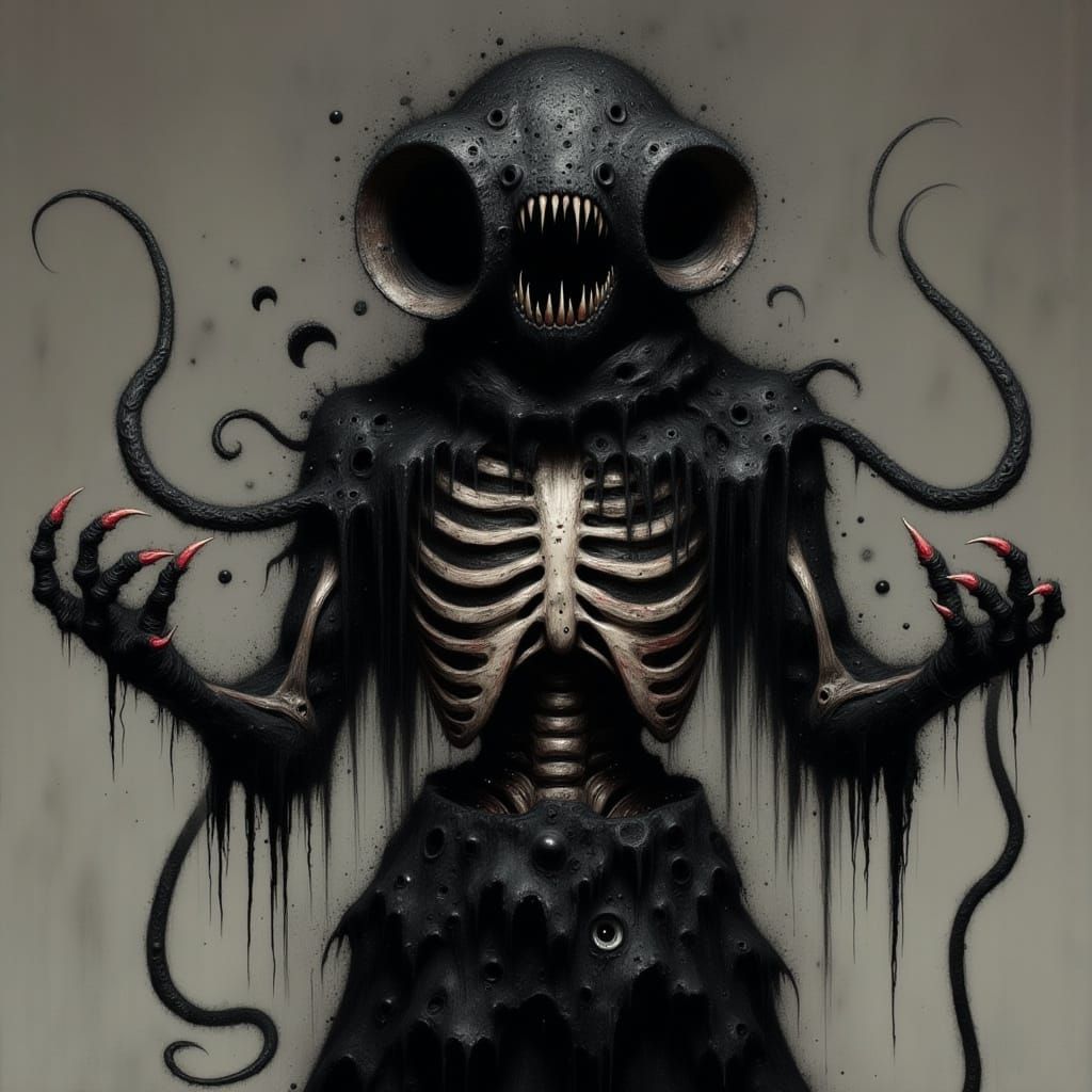 Menacing Alien Creature in Dark, Biomechanical Style