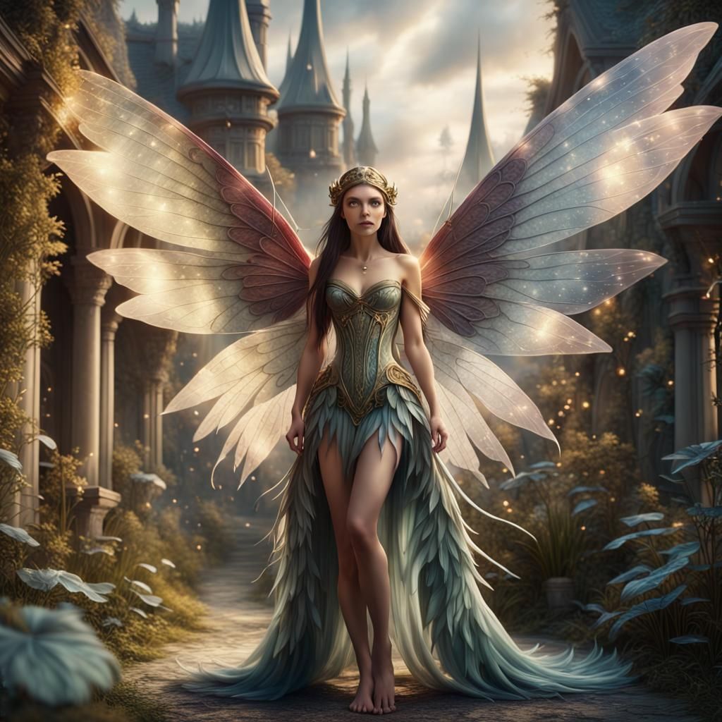 Beautiful Fairy with Large Wings Digital Painting