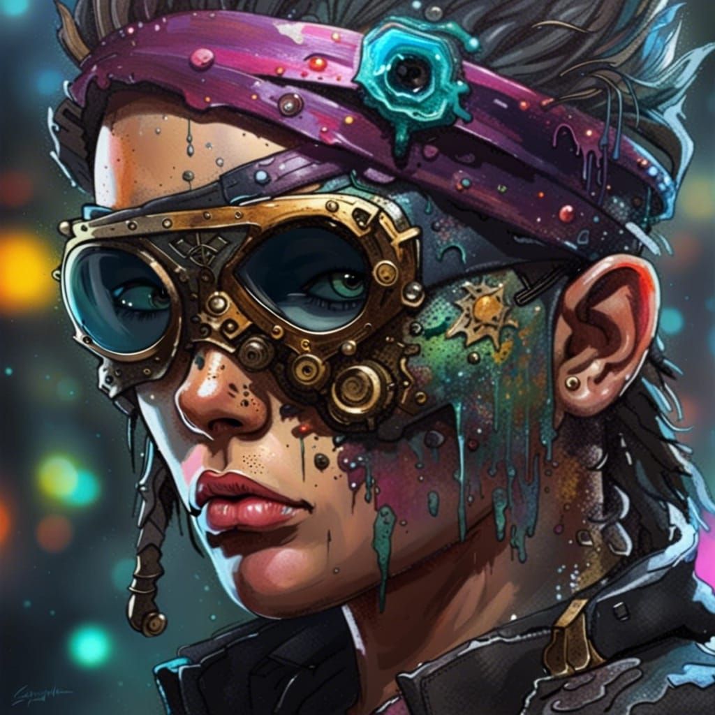 Cyberpunk Pirate with Detailed Eyepatch in Graffiti Style
