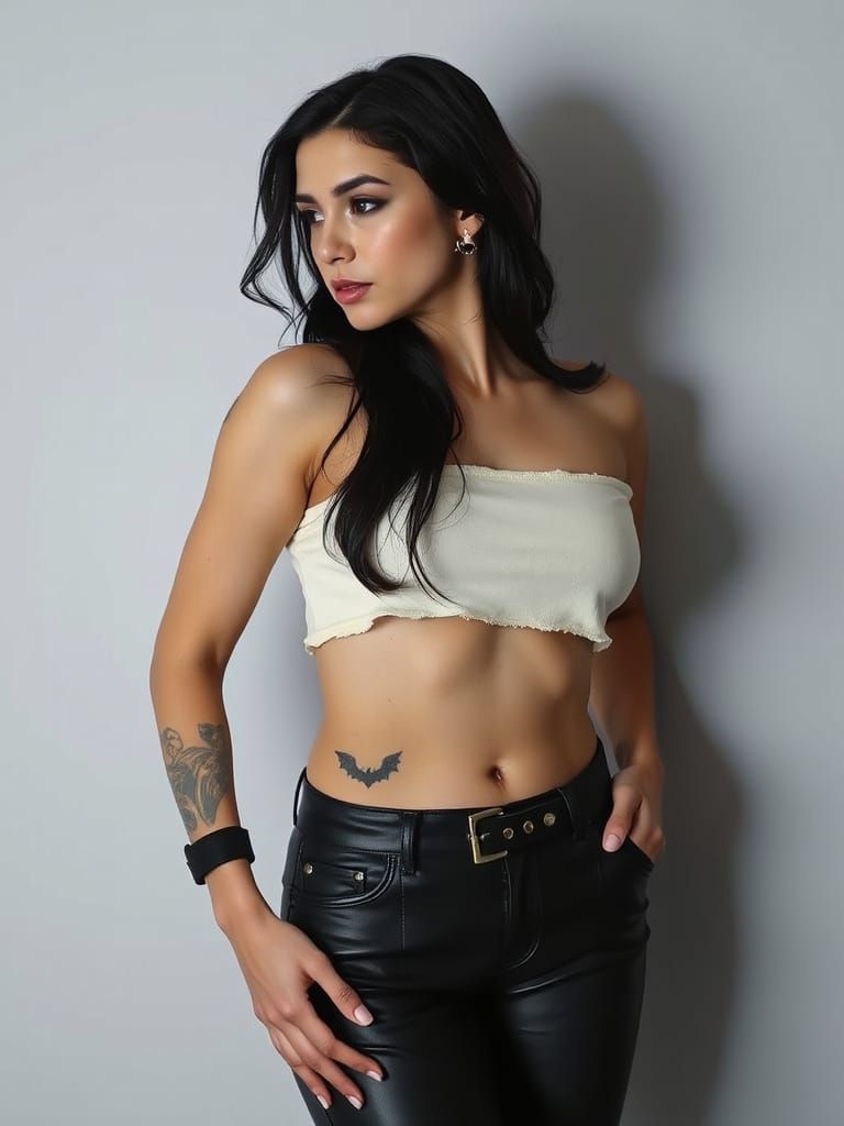 Goth Woman with Tattoos in Moody Lighting