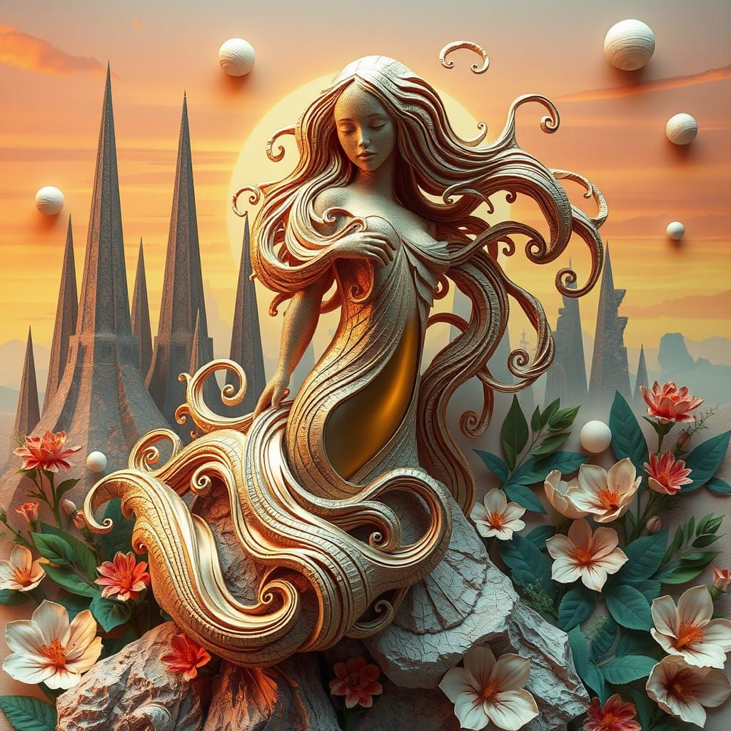 Surreal Rock Sculpture in Futuristic Fantasy Landscape