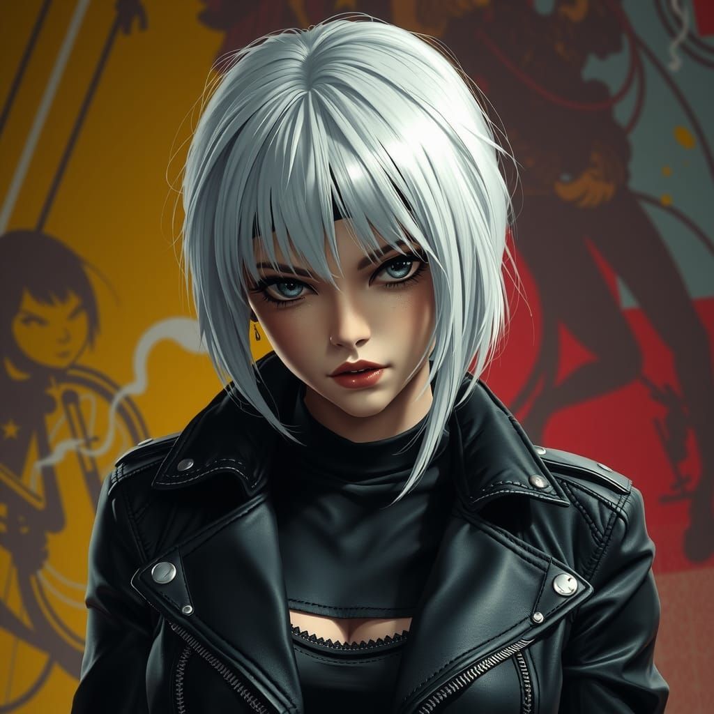 Hyperrealistic Biker Woman Portrait in Splash Art Style