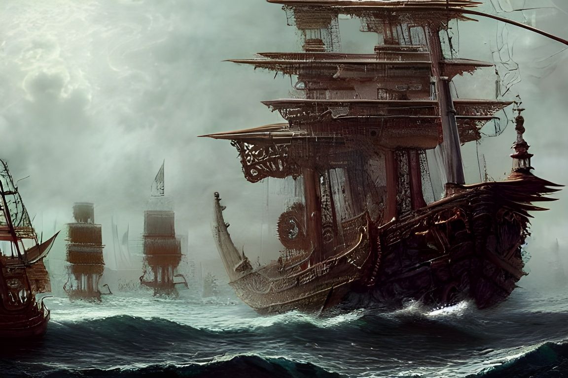 Pirate Ship Invasion in Wonderland: Geometric Renaissance Pa...