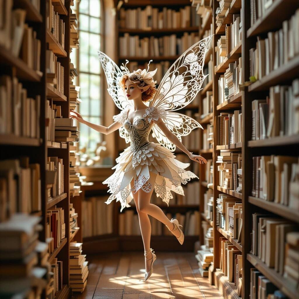 Pixie in Paper Art Library, Whimsical Fantasy Scene