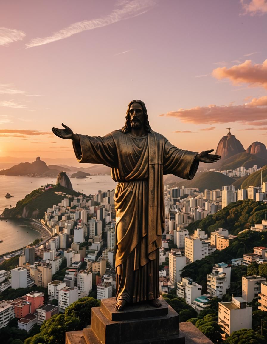 Magnificent Rio De Janeiro Jesus Statue at Sunset