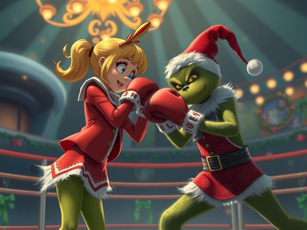 Cindy Lou Who and the Grinch in Epic Kickboxing Battle