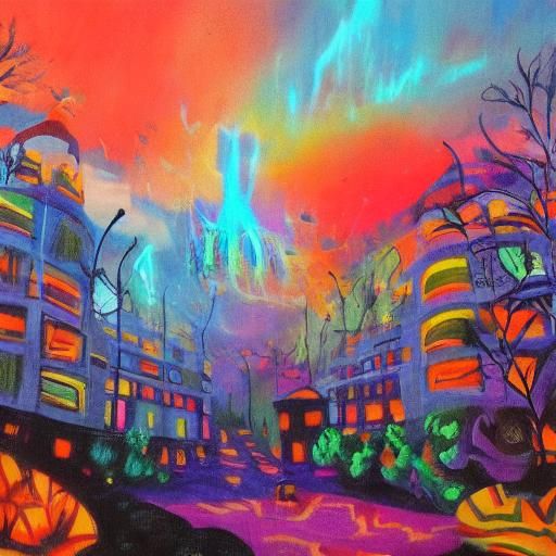 Fluorescent Vampire Torments Crown: Surreal Expressionist Oi...