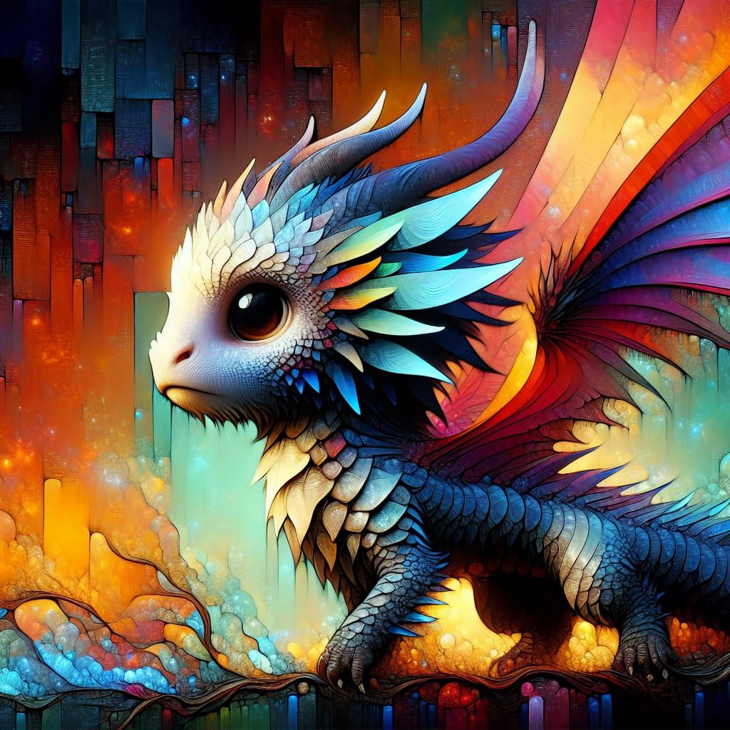 Dragon Creature in Digital Watercolor Fantasy Art