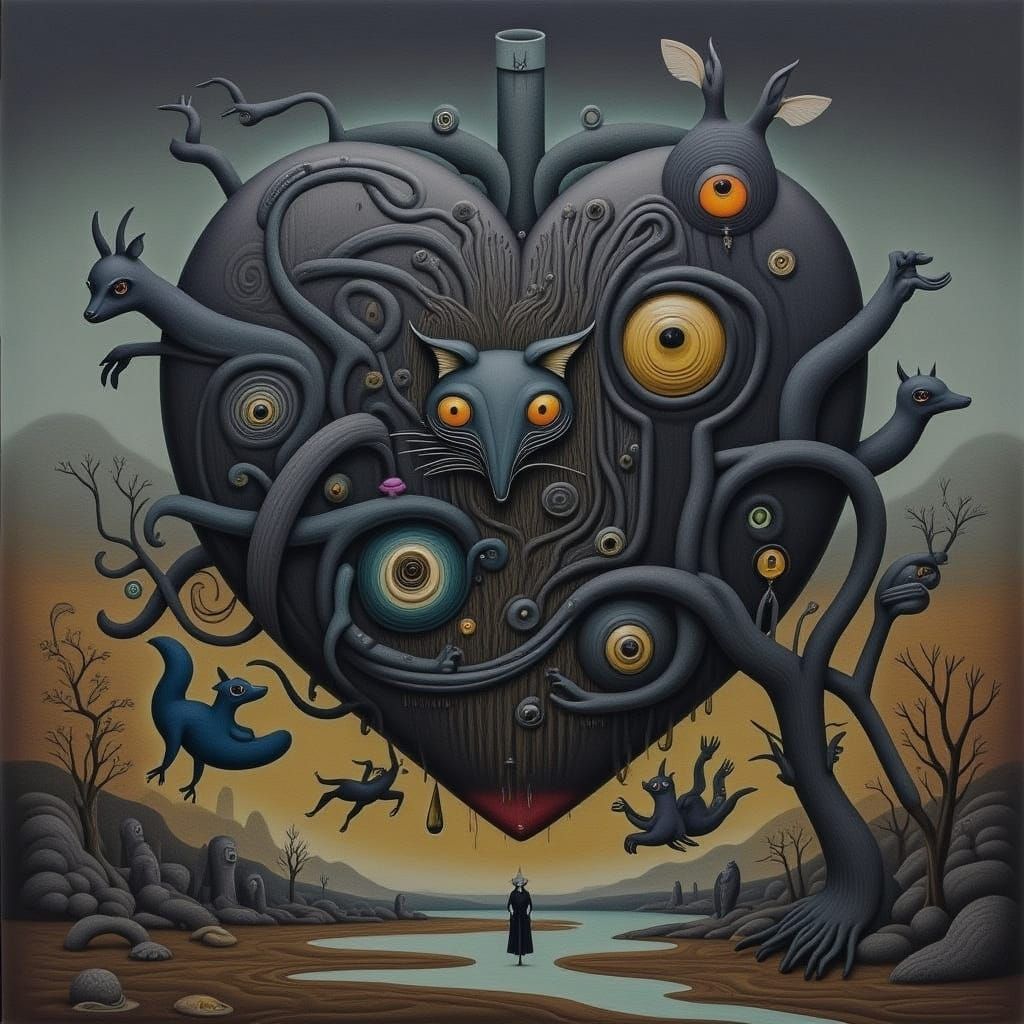 Abandoned Loveheart Factory in Wasteland as Oil Painting