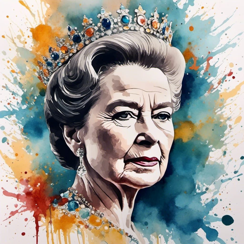 Young Queen Elizabeth II: Watercolor Portrait