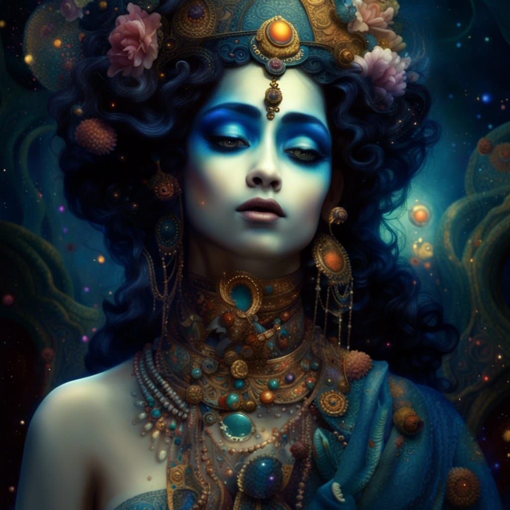 Celestial Krishna: Soulful Art in Klimt Style