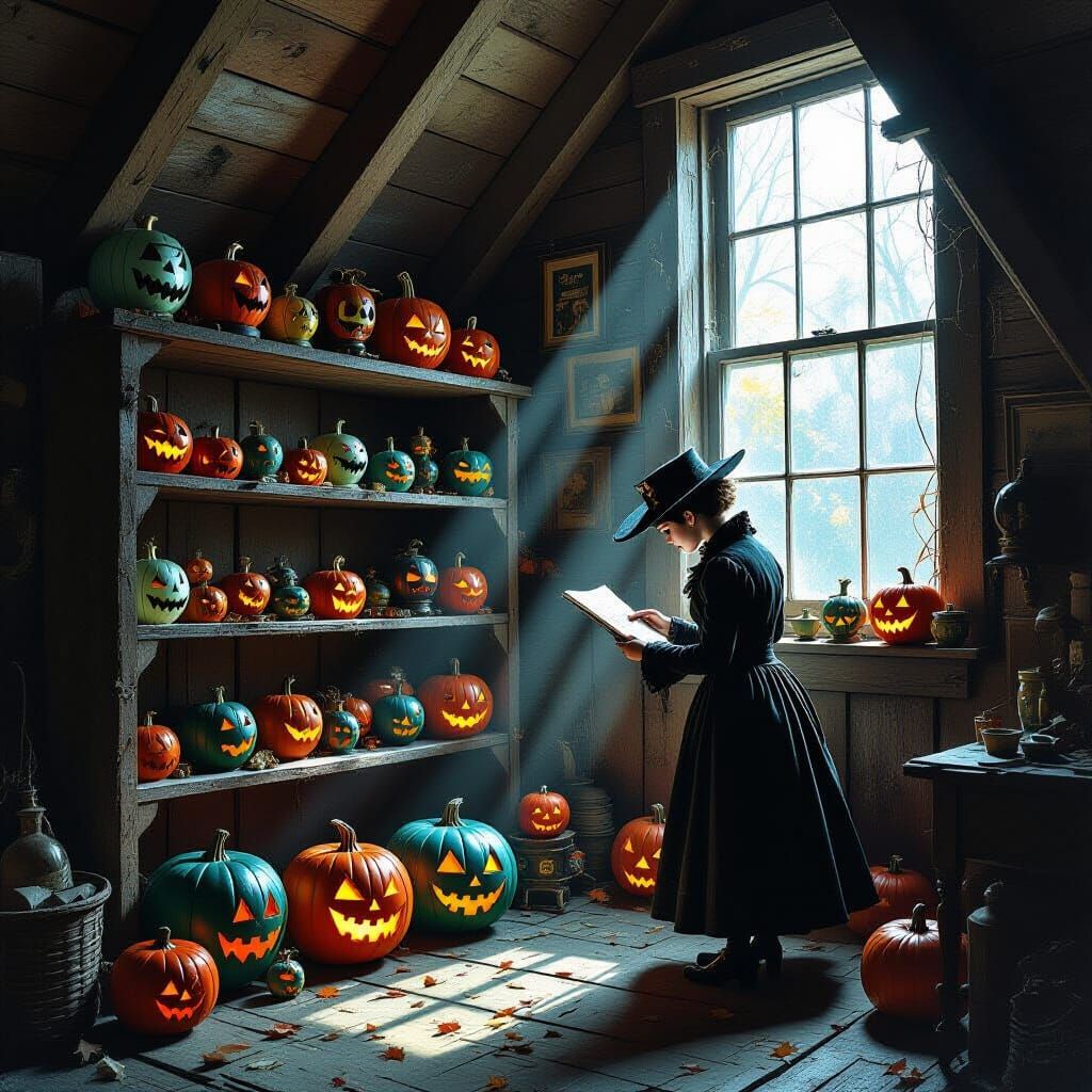 The Collector Arranges Vintage Halloween Toys in Attic