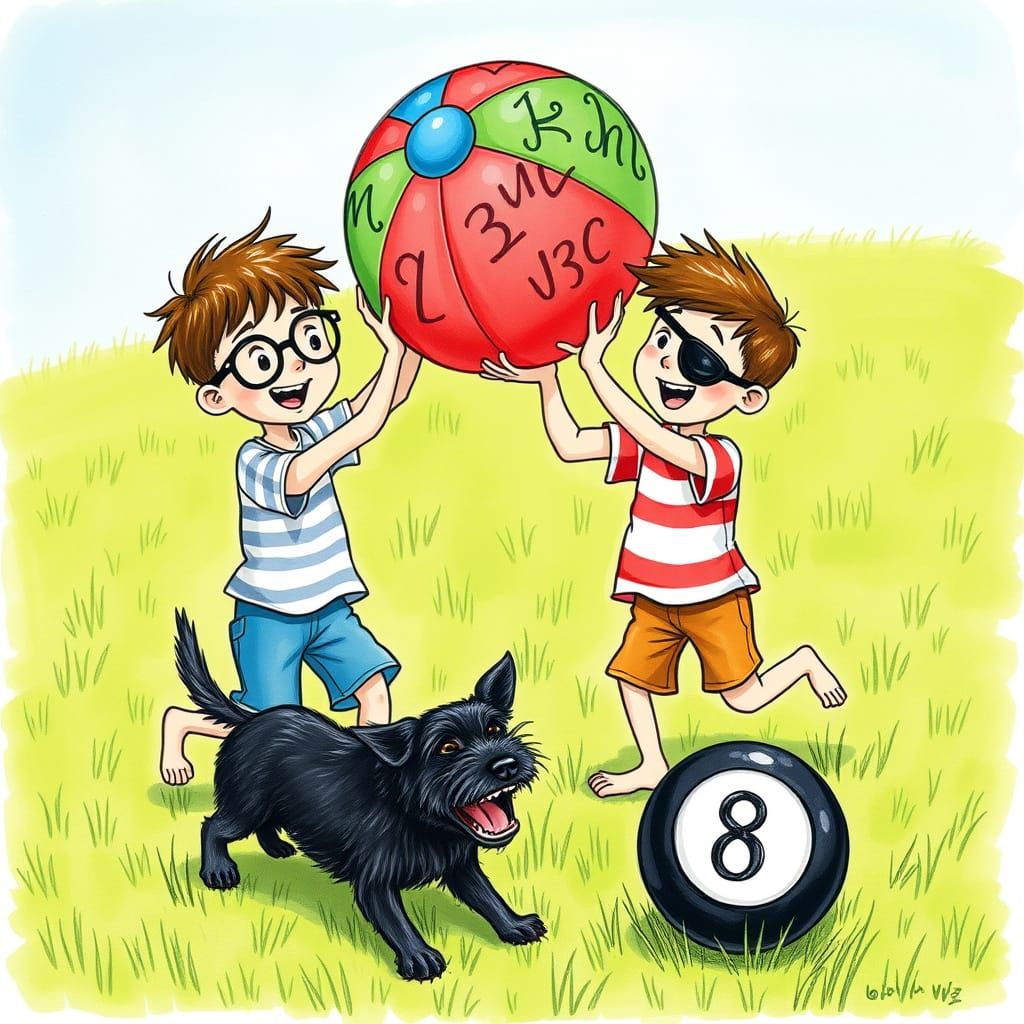 Boys at Play in Whimsical Beach Scene