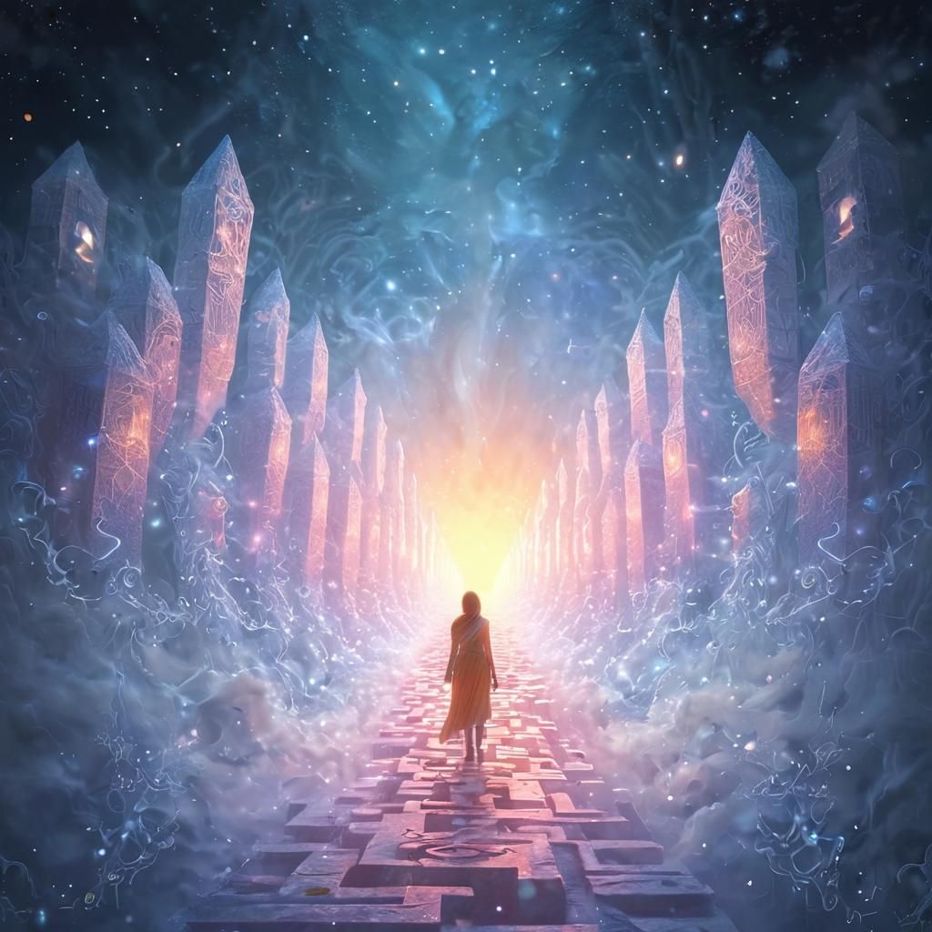 Dreamwalker's Luminous Maze: A Digital Art Journey