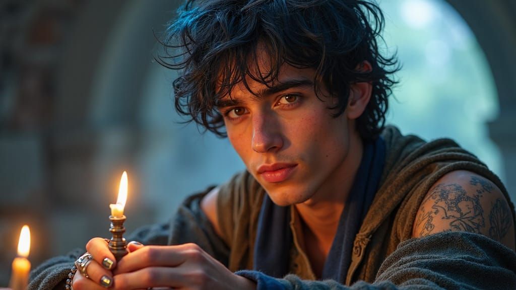 Handsome Mage Apprentice Studying Fire Magic