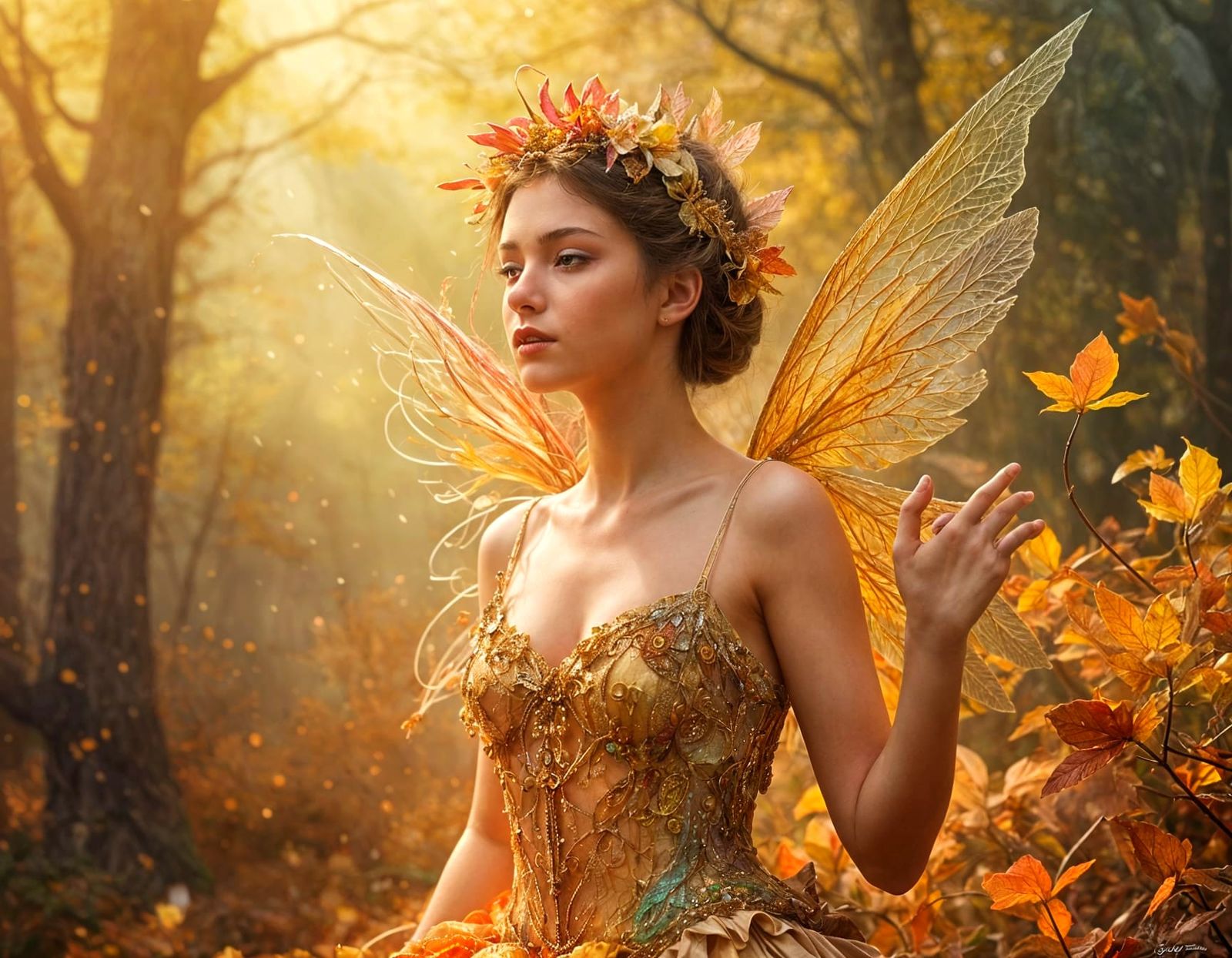 Autumn Fairy in Impasto Oil Painting Style