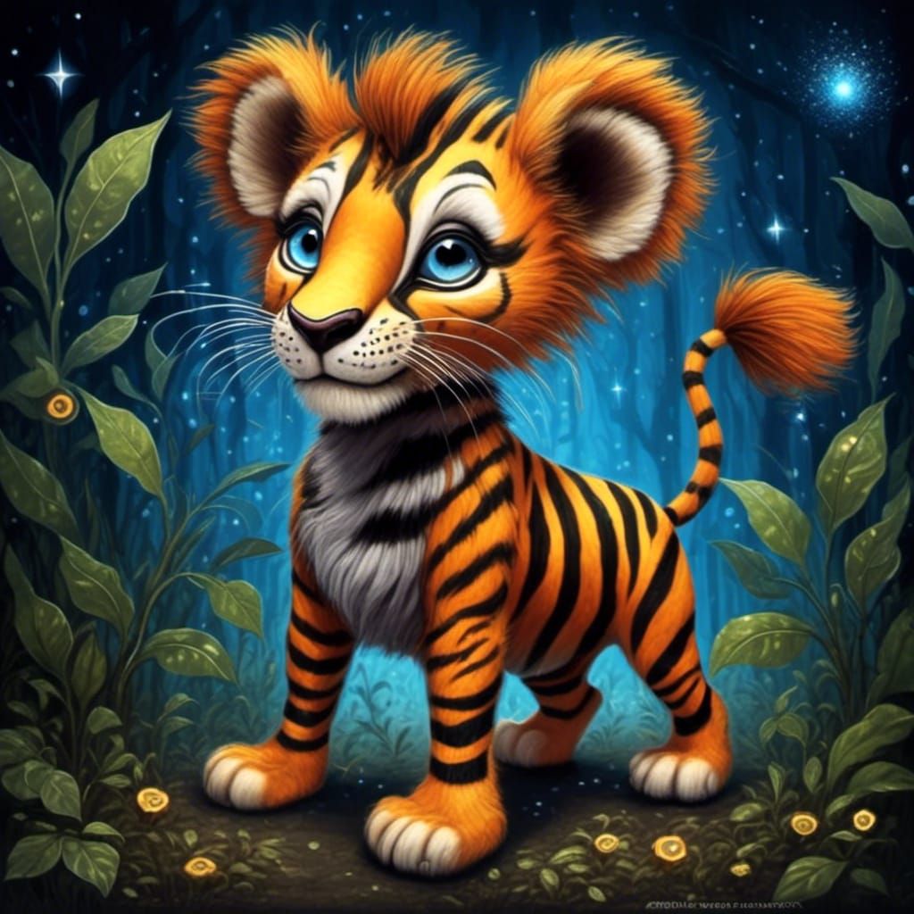 Orange Lion Cub in Zebrapunk Style