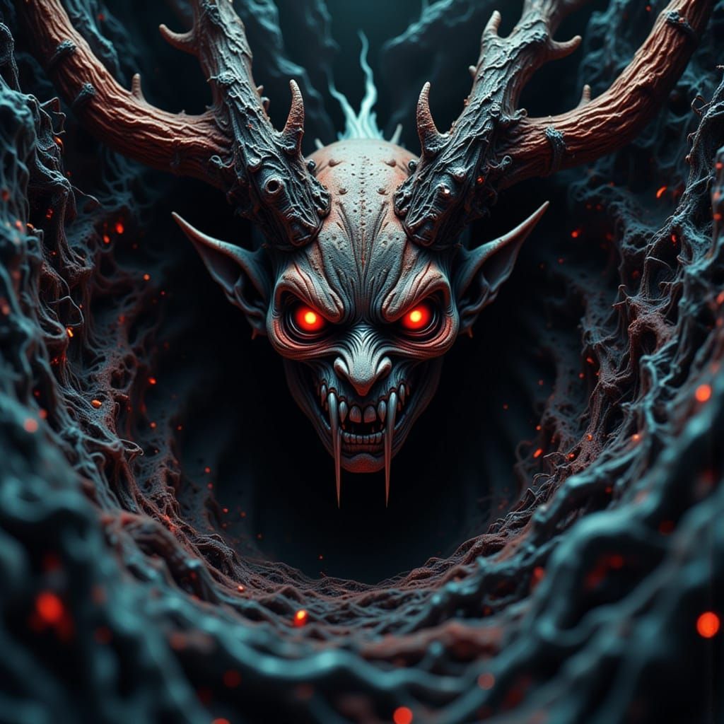 Demon in Fractal Vortex: A Dark Art Portrait