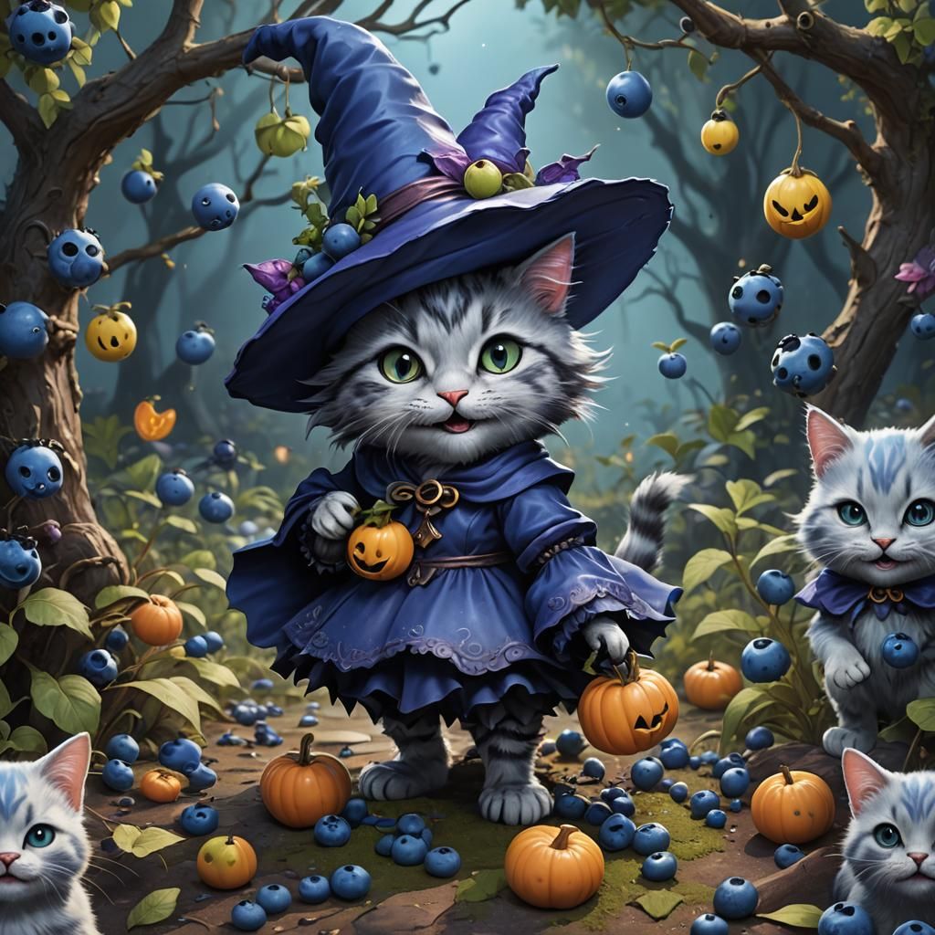 Blueberry Witch Cat Fantasy Concept Art