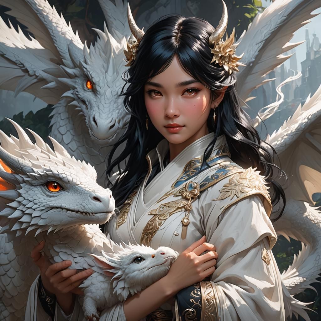 Girl and Dragon: Hyperdetailed Concept Art