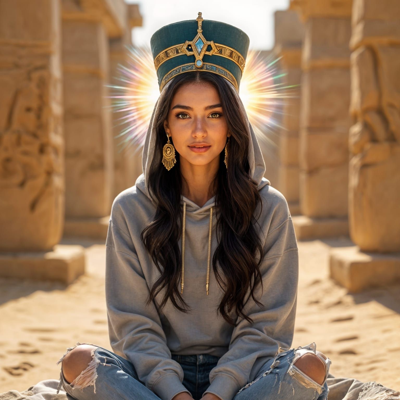 Nefertiti Reimagined: Modern Woman in Ancient Egyptian Ruins
