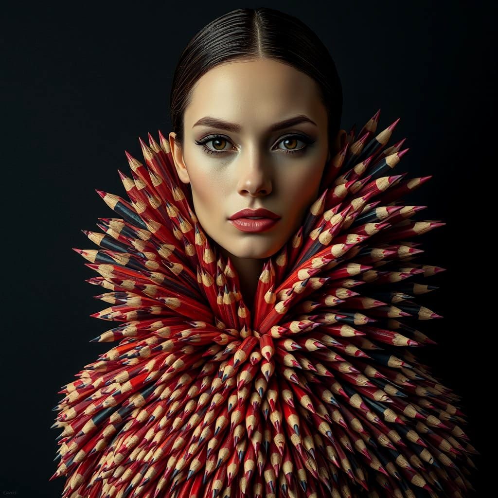 Avant-Garde Fashion Gown Made of Colored Pencils