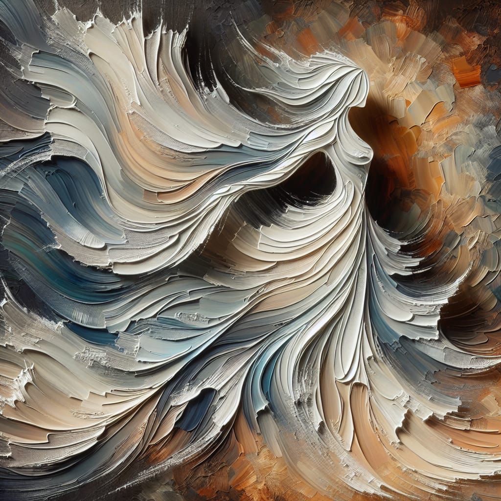 Ethereal Ghost Bride Dancing in the Wind as Impasto Art