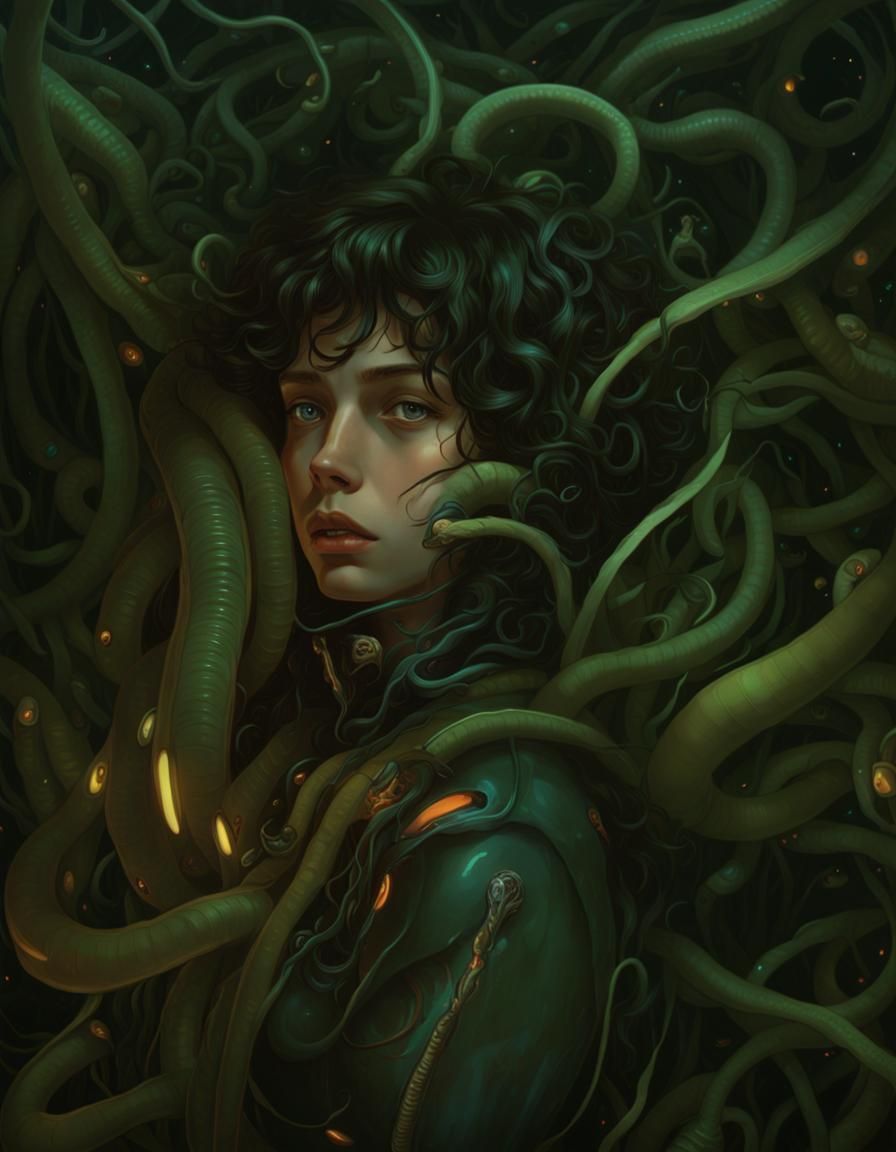 Space Pilot Enveloped in Worms: Maximalist Laboratory Scene