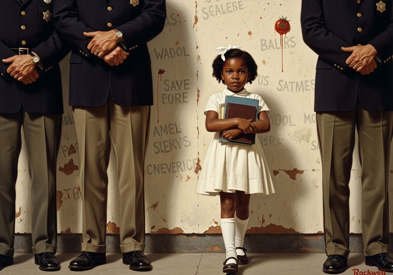 Ruby Bridges' Walk to School in Norman Rockwell Style