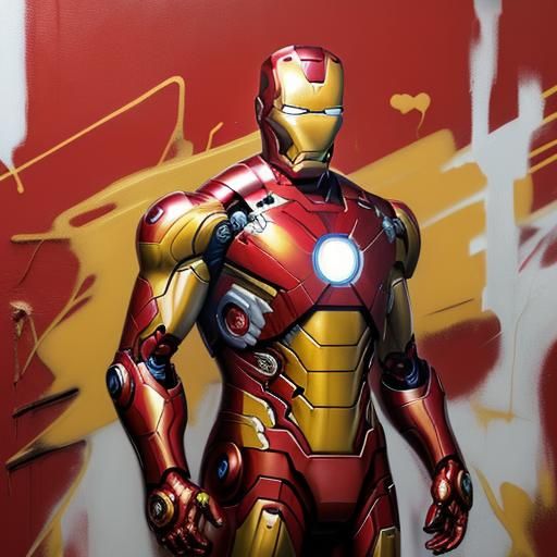 Iron Man Graffiti Art in Red and Gold Suit