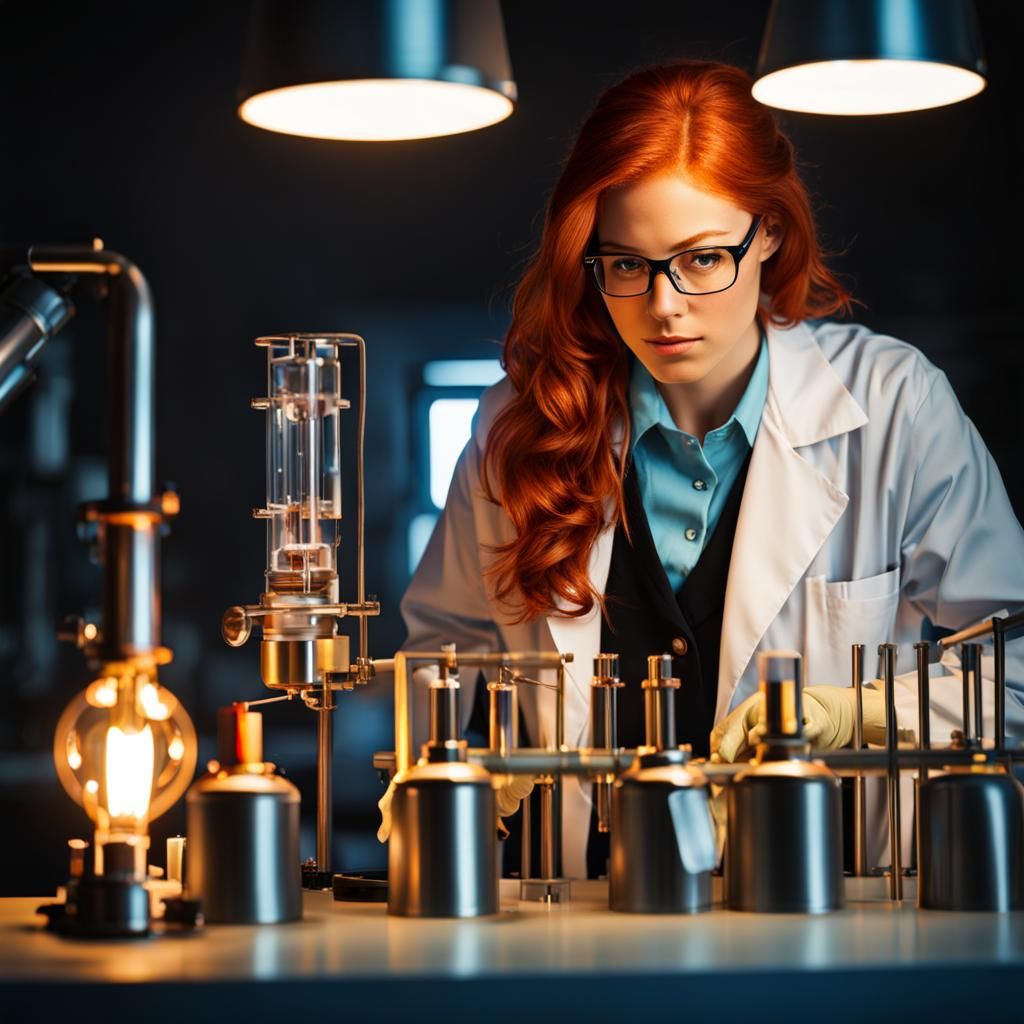 Redhead Scientist Experiment with Dynamic Lighting