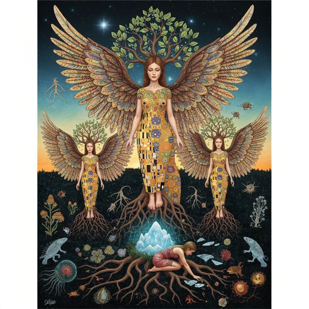 Surreal Fragmented Sculpture of Woman with Iridescent Wings