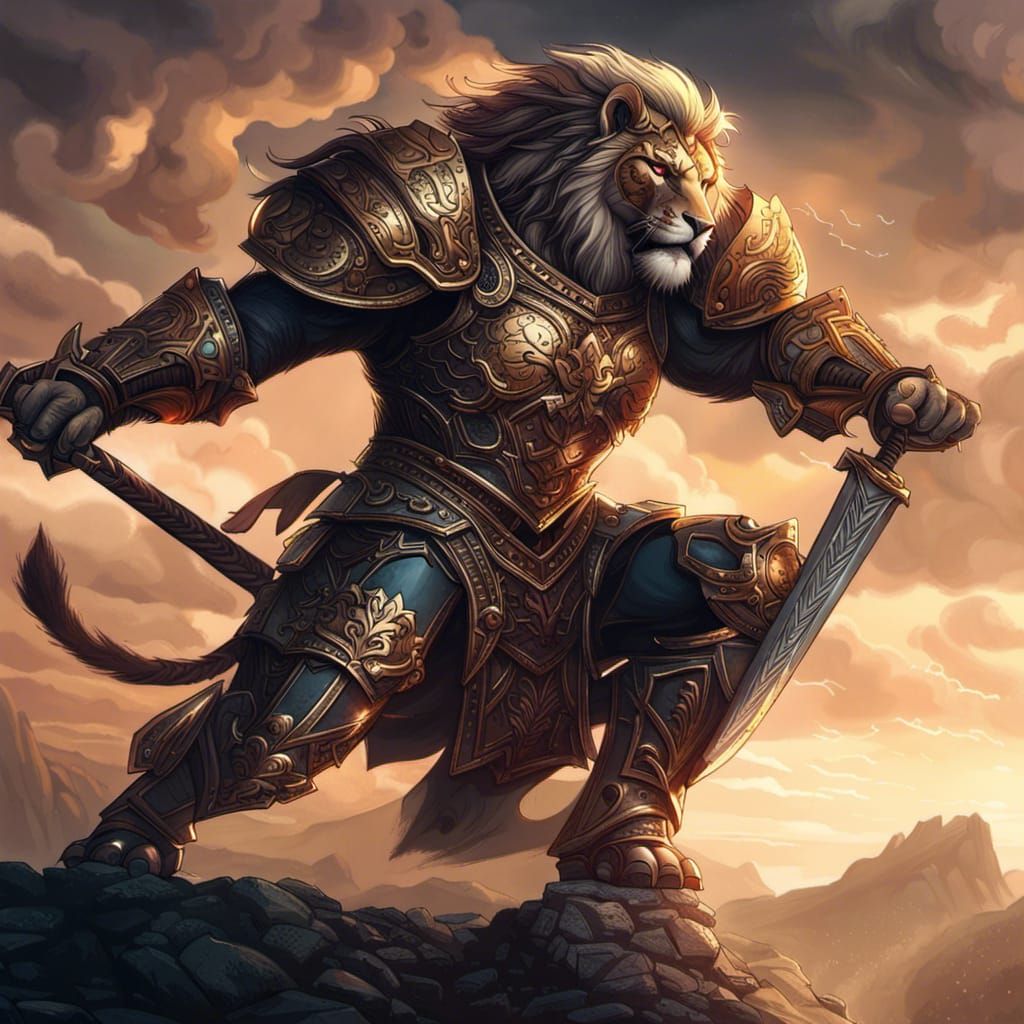 Epic Lion Knight Warrior in Digital Matte Painting