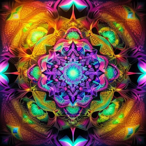 Kaleidoscopic Heart in Abstract Neon Fractal Style