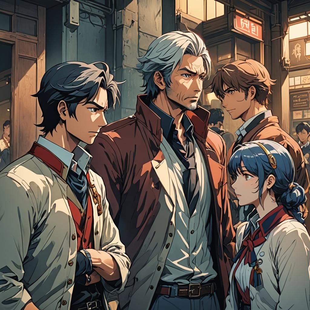 Anime Style Discussion Between Two Men and Woman