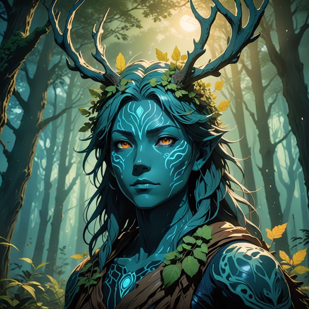 Majestic Forest Spirit in Vibrant Anime Style