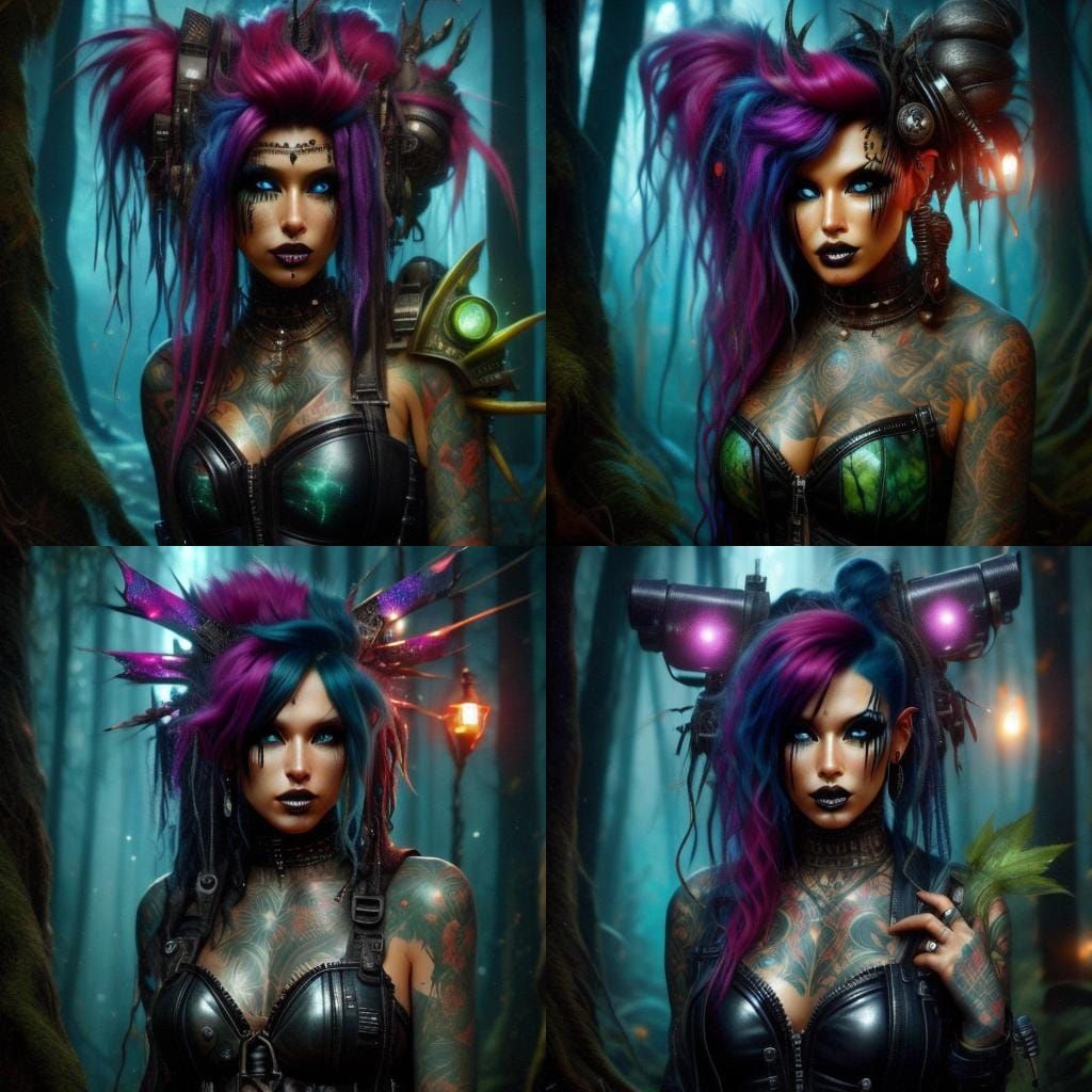 Cyberpunk Fairy in Enchanted Forest, Anne Stokes Style